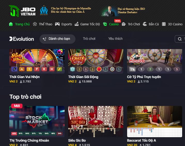 Thong tin ve sanh Casino Evo Jbo